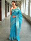 Banarasee Handwoven Cotton Silk Saree Zari Buti & Border-Light Blue