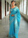 Banarasee Handwoven Cotton Silk Saree Zari Buti & Border-Light Blue