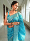 Banarasee Handwoven Cotton Silk Saree Zari Buti & Border-Light Blue