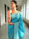 Banarasee Handwoven Cotton Silk Saree Zari Buti & Border-Light Blue