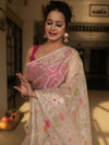 Banarasee Organza Mix Saree With Zari Design-Beige