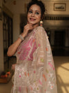 Banarasee Organza Mix Saree With Zari Design-Beige