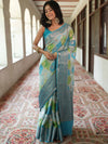 Banarasee Handwoven Cotton Silk Saree With Zari Jaal Design & Border-Blue