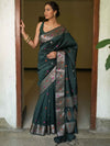 Banarasee Handwoven Semi Silk Saree With Zari Buti Design-Green
