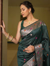 Banarasee Handwoven Semi Silk Saree With Zari Buti Design-Green