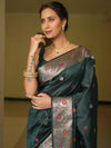 Banarasee Handwoven Semi Silk Saree With Zari Buti Design-Green