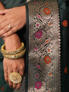 Banarasee Handwoven Semi Silk Saree With Zari Buti Design-Green