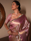 Banarasee Handwoven Tissue Saree With Zari Jaal Design & Border Lace-Pink (Dual Shade)