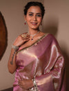 Banarasee Handwoven Tissue Saree With Zari Jaal Design & Border Lace-Pink (Dual Shade)