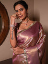 Banarasee Handwoven Tissue Saree With Zari Jaal Design & Border Lace-Pink (Dual Shade)