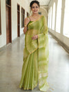 Banarasee Handwoven Shaded Tissue Saree With Gold Zari Border-Olive Green
