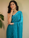 Banarasee Dual Shaded Chiffon Saree With Mirror Work-Teal Blue