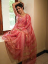 Banarasee Handwoven Shaded Tissue Saree With Gold Zari Border-Pink