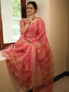 Banarasee Handwoven Shaded Tissue Saree With Gold Zari Border-Pink