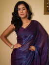 Banarasee Dual Shaded Chiffon Saree With Mirror Work-Violet
