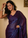 Banarasee Dual Shaded Chiffon Saree With Mirror Work-Violet