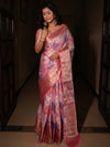 Banarasee Handwoven Cotton Silk Saree With Zari Jaal Design & Border-Pink