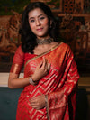 Banarasee Handwoven Semi Silk Saree With Zari Design & Lace-Red