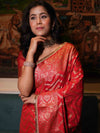 Banarasee Handwoven Semi Silk Saree With Zari Design & Lace-Red