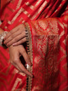 Banarasee Handwoven Semi Silk Saree With Zari Design & Lace-Red