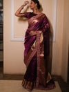 Banarasee Handwoven Plain Tissue Saree Zari Border With Lace-Magenta