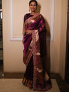 Banarasee Handwoven Plain Tissue Saree Zari Border With Lace-Magenta