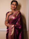 Banarasee Handwoven Plain Tissue Saree Zari Border With Lace-Magenta