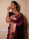 Banarasee Handwoven Plain Tissue Saree Zari Border With Lace-Magenta
