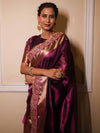 Banarasee Handwoven Plain Tissue Saree Zari Border With Lace-Magenta