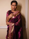 Banarasee Handwoven Plain Tissue Saree Zari Border With Lace-Magenta