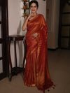 Bhagalpur Handloom Pure Linen Cotton Saree With Zari Design-Red