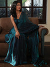 Banarasee Dual Shaded Chiffon Saree With Mirror Work-Teal Green