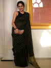Bhagalpur Handloom Pure Linen Cotton Saree-Black