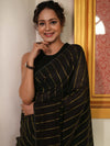 Bhagalpur Handloom Pure Linen Cotton Saree-Black