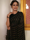 Bhagalpur Handloom Pure Linen Cotton Saree-Black
