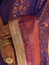 Banarasee Handwoven Tissue Saree With Zari Jaal Design & Border Lace-Blue
