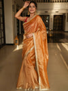 Banarasee Handwoven Mirror Work Crushed Tissue Saree With Border & Lace-Rust