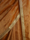 Banarasee Handwoven Mirror Work Crushed Tissue Saree With Border & Lace-Rust