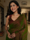 Banarasee Dual Shaded Chiffon Saree With Mirror Work-Green