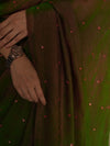 Banarasee Dual Shaded Chiffon Saree With Mirror Work-Green