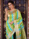 Banarasee Handwoven Semi Katan Saree With Rangkat Design & Border-Green