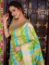 Banarasee Handwoven Semi Katan Saree With Rangkat Design & Border-Green