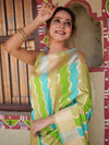 Banarasee Handwoven Semi Katan Saree With Rangkat Design & Border-Green