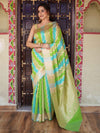 Banarasee Handwoven Semi Katan Saree With Rangkat Design & Border-Green