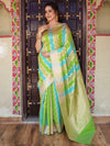 Banarasee Handwoven Semi Katan Saree With Rangkat Design & Border-Green