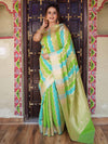 Banarasee Handwoven Semi Katan Saree With Rangkat Design & Border-Green
