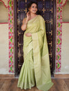 Banarasee Handwoven Cotton Silk Saree Zari Buti & Border-Light Green