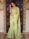 Banarasee Handwoven Cotton Silk Saree Zari Buti & Border-Light Green