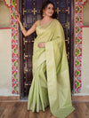 Banarasee Handwoven Cotton Silk Saree Zari Buti & Border-Light Green