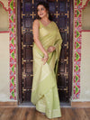 Banarasee Handwoven Cotton Silk Saree Zari Buti & Border-Light Green